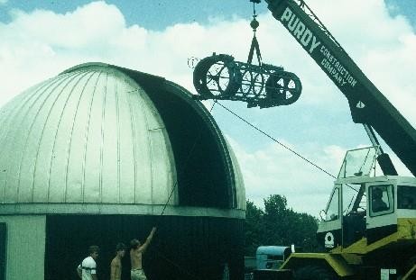 Big Blue telescope components being lifted by crane