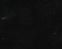 Comet p12 Pons-Brooks and M31 the Andromeda Galaxy by Bob Rossiter <br> Canon r5 with Canon RF 85mm f1.2 <br>Guided with ZWO 120mm-s & 30mm guide scope and ZWO ASIair mini ZWO AM5 mount <br>41 - 1 second exposures at iso 1600 <br>15 March, 2024