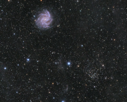 NGC 6939 + NGC 6946 (Fireworks Galaxy + nearby star cluster) by Phil Creed<br>July 21, 2023 <br>ZWO ASI533MC-Pro + HEQ5 mount + Tele Vue NP101 <br><a href="https://www.astrobin.com/mng7gl/ ">https://www.astrobin.com/mng7gl/ </a>